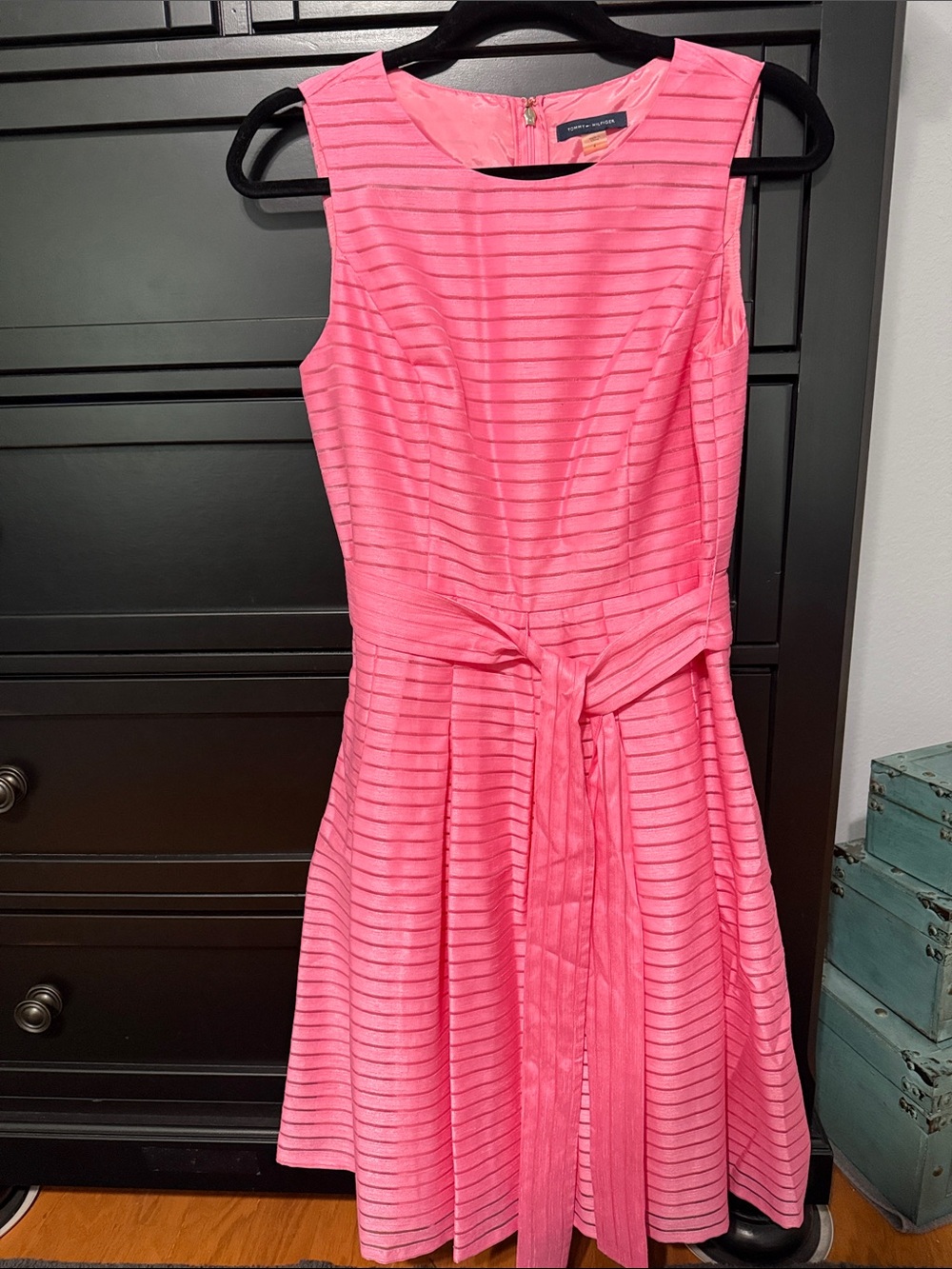 Tommy Hilfiger Bright Pink Striped Fit-and-Flare Dress